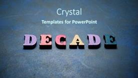  Presentation with leather craft work table - Presentation theme enhanced with decade-word-on-a-blue background and a ocean colored foreground