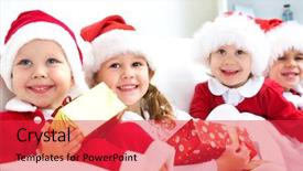  Presentation with christmas presents - Colorful theme enhanced with december party - group of four children backdrop and a red colored foreground