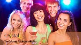  Presentation with glasses - Slides consisting of december party - happy people clinking by glasses background and a  colored foreground