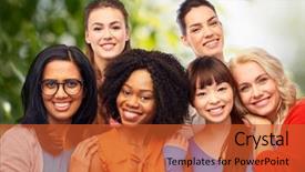  Presentation with diversity women - Colorful slide deck enhanced with decent - diversity ethnicity and people concept backdrop and a red colored foreground