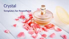  Presentation with flower and perfume - Audience pleasing PPT theme consisting of decent floral - bottle of perfume and flowers backdrop and a sky blue colored foreground