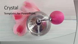  Presentation with perfume - Slide deck with decent floral - bottle of perfume and flowers background and a  colored foreground