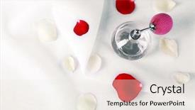  Presentation with rose petal corner frame - Beautiful presentation featuring decent floral - bottle of perfume and rose backdrop and a white colored foreground