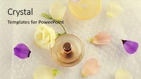  Presentation with perfume - Colorful PPT theme enhanced with decent floral - bottle of perfume and rose backdrop and a  colored foreground