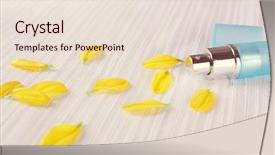  Presentation with rose petal corner frame - PPT theme enhanced with decent floral - bottle of perfume and rose background and a lemonade colored foreground