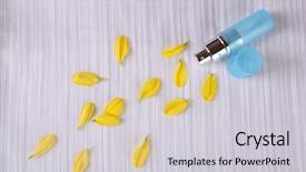  Presentation with rose petal corner frame - Presentation theme consisting of decent floral - bottle of perfume and rose background and a light gray colored foreground