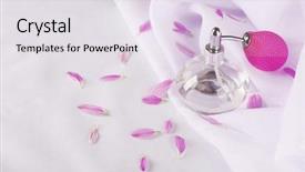  Presentation with fabric - Audience pleasing PPT theme consisting of decent floral - bottle of perfume and rose backdrop and a sky blue colored foreground