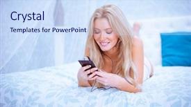  Presentation with music - Cool new theme with decibels - cheerful blond girl listening backdrop and a sky blue colored foreground