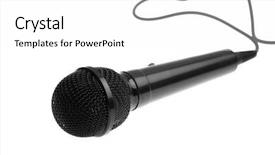  Presentation with microphone - Theme enhanced with one single runner girl on the beach in hamilton and some gees in early morning on a beautiful sunny day background and a soft green colored foreground