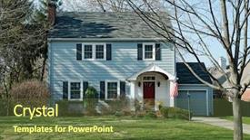  Presentation with american flag - Cool new slide set with deciduous - blue two story house backdrop and a tawny brown colored foreground