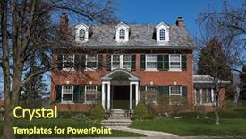  Presentation with colonial - Cool new PPT theme with deciduous - red brick georgian colonial home backdrop and a tawny brown colored foreground