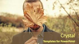  Presentation with mens fashion portrait - Audience pleasing presentation design consisting of deciduous - seasonal autumn fashion portrait backdrop and a coral colored foreground