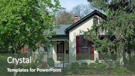  Presentation with tree sky trees green - Cool new PPT theme with deciduous - small cottage in trees backdrop and a tawny brown colored foreground
