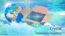  Presentation with white pigeon against the blue - Beautiful PPT theme featuring decipher - blue programme against scenic view backdrop and a arctic colored foreground