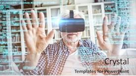  Presentation with virtual reality physical therapy - Audience pleasing PPT theme consisting of decipher - blue programme against senior man backdrop and a mint green colored foreground