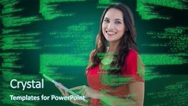  Presentation with tablet - Colorful slide set enhanced with decipher - happy woman using tablet backdrop and a ocean colored foreground