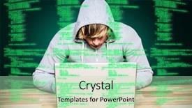  Presentation with hacking - Cool new PPT theme with decipher - man in hood jacket hacking backdrop and a mint green colored foreground