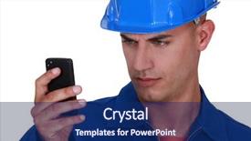  Presentation with sms - Beautiful slide deck featuring decipher - portrait of young blue collar backdrop and a navy blue colored foreground