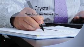  Presentation with decision - Slide deck featuring decision maker - business activities background and a light blue colored foreground