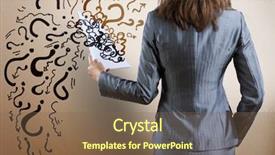  Presentation with decision - Presentation theme enhanced with decision questions - rear view of businesswoman background and a violet colored foreground