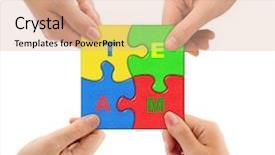  Presentation with puzzle team - Presentation theme enhanced with decision strategy - hands and puzzle team isolated background and a coral colored foreground