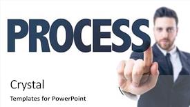  Presentation with business process - Beautiful slide deck featuring policy procedure - business man pointing the text backdrop and a white colored foreground