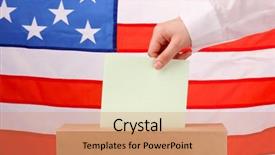  Presentation with voting - Presentation design with caste system - hand with voting ballot background and a coral colored foreground