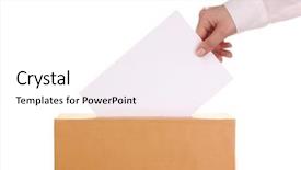  Presentation with voting - Theme with young woman holding alarm clock background and a light gray colored foreground.