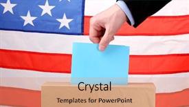  Presentation with voting - Presentation design consisting of caste system - hand with voting ballot background and a coral colored foreground