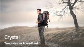 Presentation with old wite man and his music - Beautiful PPT layouts featuring decision tree - man with backpacker backdrop and a gray colored foreground