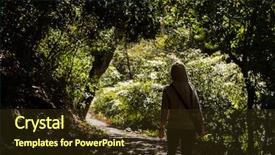  Presentation with outdoor clothes for hiking - Slide deck featuring decision tree - traveling asian woman hiking background and a tawny brown colored foreground