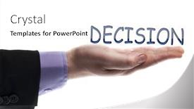  Presentation with decision - Beautiful presentation theme featuring decision-word-in-male-hand backdrop and a white colored foreground