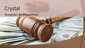  Presentation with banknotes - PPT theme featuring money decisions - judge's gavel and dollar banknotes background and a soft green colored foreground