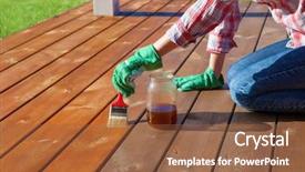  Presentation with maintenance - Slides with deck - woman applying protective varnish background and a tawny brown colored foreground