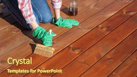  Presentation with maintenance - Audience pleasing presentation consisting of deck - woman applying protective varnish backdrop and a red colored foreground