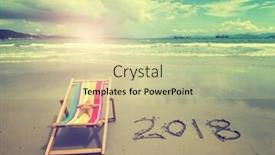  Presentation with 2018 beach - Cool new slides with deck chair with 2018 written in sand write on tropical beach backdrop and a soft green colored foreground