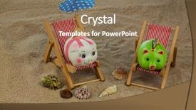  Presentation with piggy bank broken piggybank - Beautiful slide deck featuring deck chair with piggy bank backdrop and a coral colored foreground