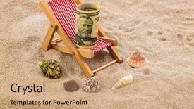  Presentation with beach toys on sand - Presentation theme having burning candle and holly branches against the background of a christmas wreath made of cotton wool background and a light gray colored foreground