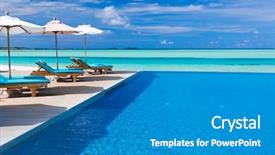  Presentation with infinity - Colorful slide deck enhanced with deck chairs and infinity pool backdrop and a gray colored foreground