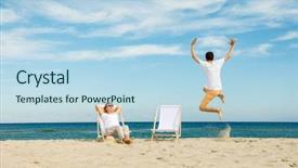  Presentation with man joined woman - Beautiful slide deck featuring deck free - woman and man relaxing backdrop and a sky blue colored foreground