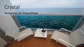  Presentation with sea glass - Theme consisting of deck ocean - balcony with chairs table bottle background and a light blue colored foreground