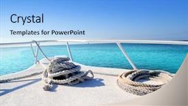  Presentation with boat - Beautiful PPT theme featuring deck ocean - boat white bow in tropical backdrop and a light blue colored foreground
