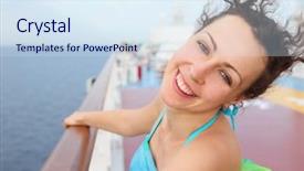  Presentation with cruise ship - Audience pleasing theme consisting of deck of cruise ship backdrop and a sky blue colored foreground