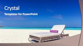  Presentation with island resort - Amazing PPT layouts having deckchair on sandy tropical beacha backdrop and a royal blue colored foreground