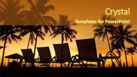  Presentation with sunset at venice beach palm - PPT theme featuring deckchairs on beach at sunset background and a tawny brown colored foreground