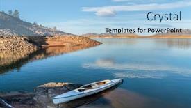  Presentation with rocky shore - Beautiful PPT theme featuring decked-expedition-canoe backdrop and a light blue colored foreground