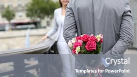  Presentation with give - Presentation design consisting of declare - man ready to give flowers background and a gray colored foreground