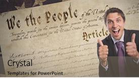  Presentation with declaration independence - Slide set consisting of declaration independence - business man with thumb up background and a mint green colored foreground