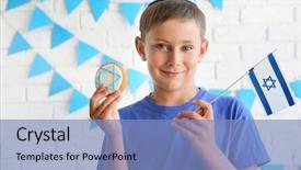  Presentation with declaration independence - PPT theme consisting of declaration independence - jewish boy with festive hanukkah background and a light blue colored foreground