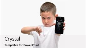  Presentation with angry child - Colorful PPT theme enhanced with decline - dark haired little child holding backdrop and a light gray colored foreground